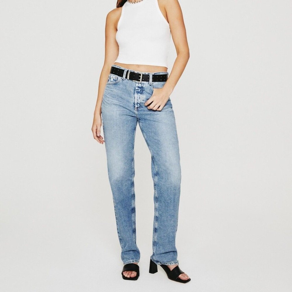 AG Adriano Goldschmied Ezzra Jeans True Boyfriend Blue Denim Raw Hem Womens 25